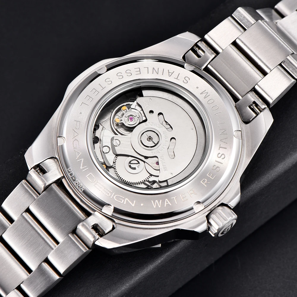 Pagani Design Automatic Watches for Men Japan NH35A Movt Mechanical Mens Watches Full Steel 100m Waterproof Diver Wristwatch Man