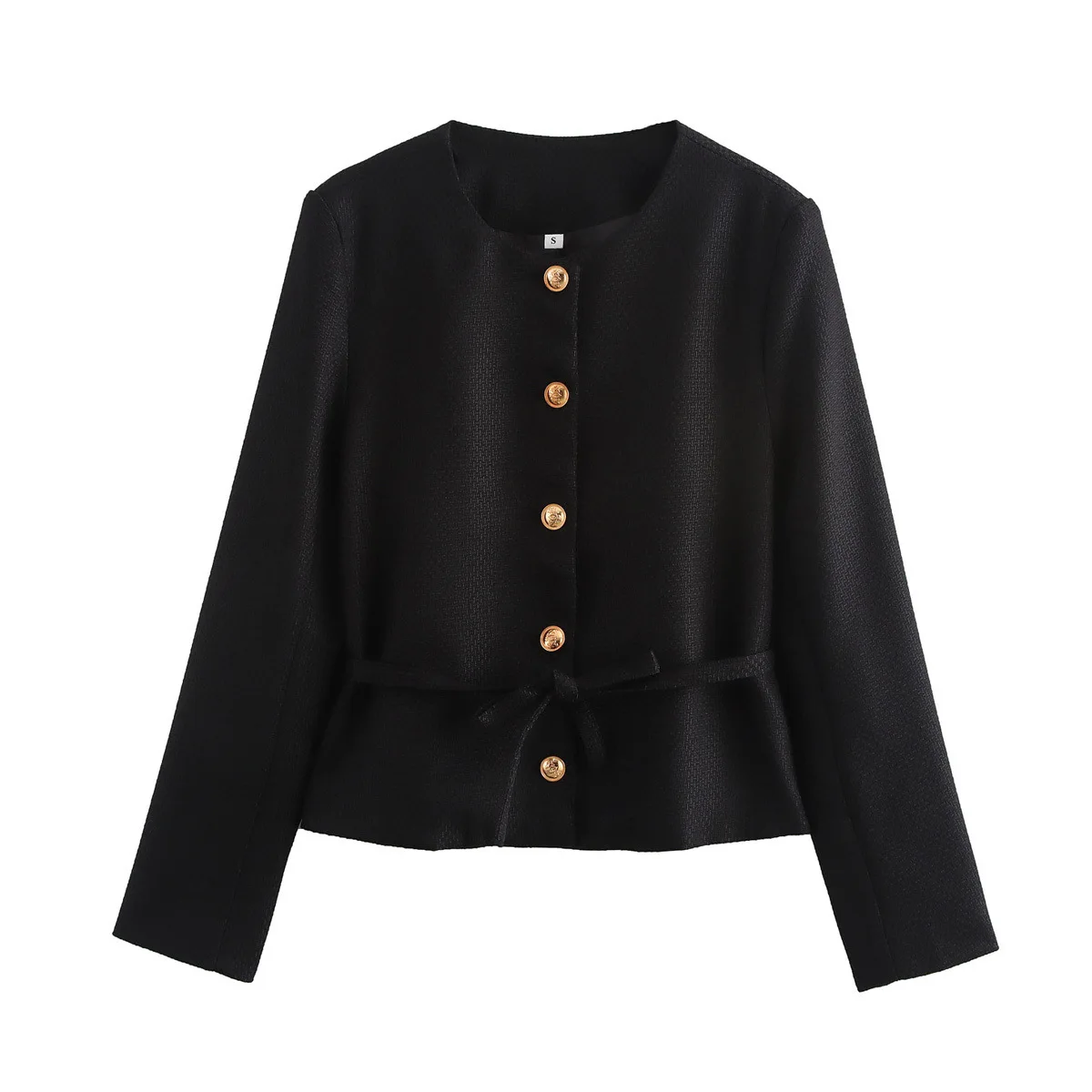 Ronde hals veterjas voor dames Amerikaanse lente herfst woon-werkverkeer blazer mode high street effen kleur textuur jas