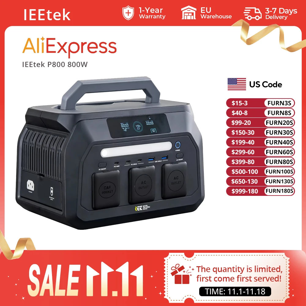 Portable Power Station 300W Camping - IEEtek P800 800W Portable Power Station