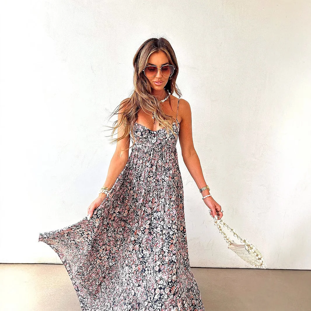 Printed Backless Floral Maxi Dress Summer Dresses for Women