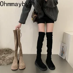 Stretch Women Over the Knee High Boots Fashion Round Toe Shoes Autumn Winter Thick Heel Ladies Morder Long Booties