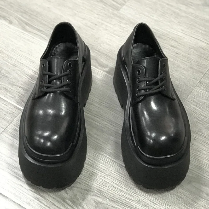 

20245 New Men's Autumn Winter Lace-up Casual Versatile Trendy Ultra High Thick Sole Height-increasing Leather Shoes