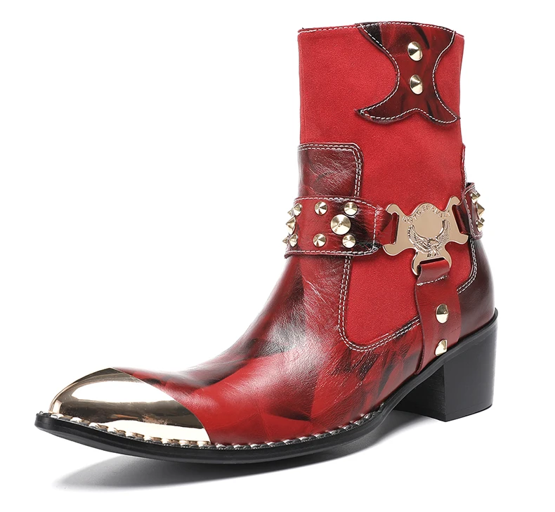 Designer Stil Männer Stiefeletten Gemischte Farbe Echtes Kuh Leder High Heels Mann Chelsea Schuhe Niet hochhackigen Modell Luxus stiefel – Detail 4
