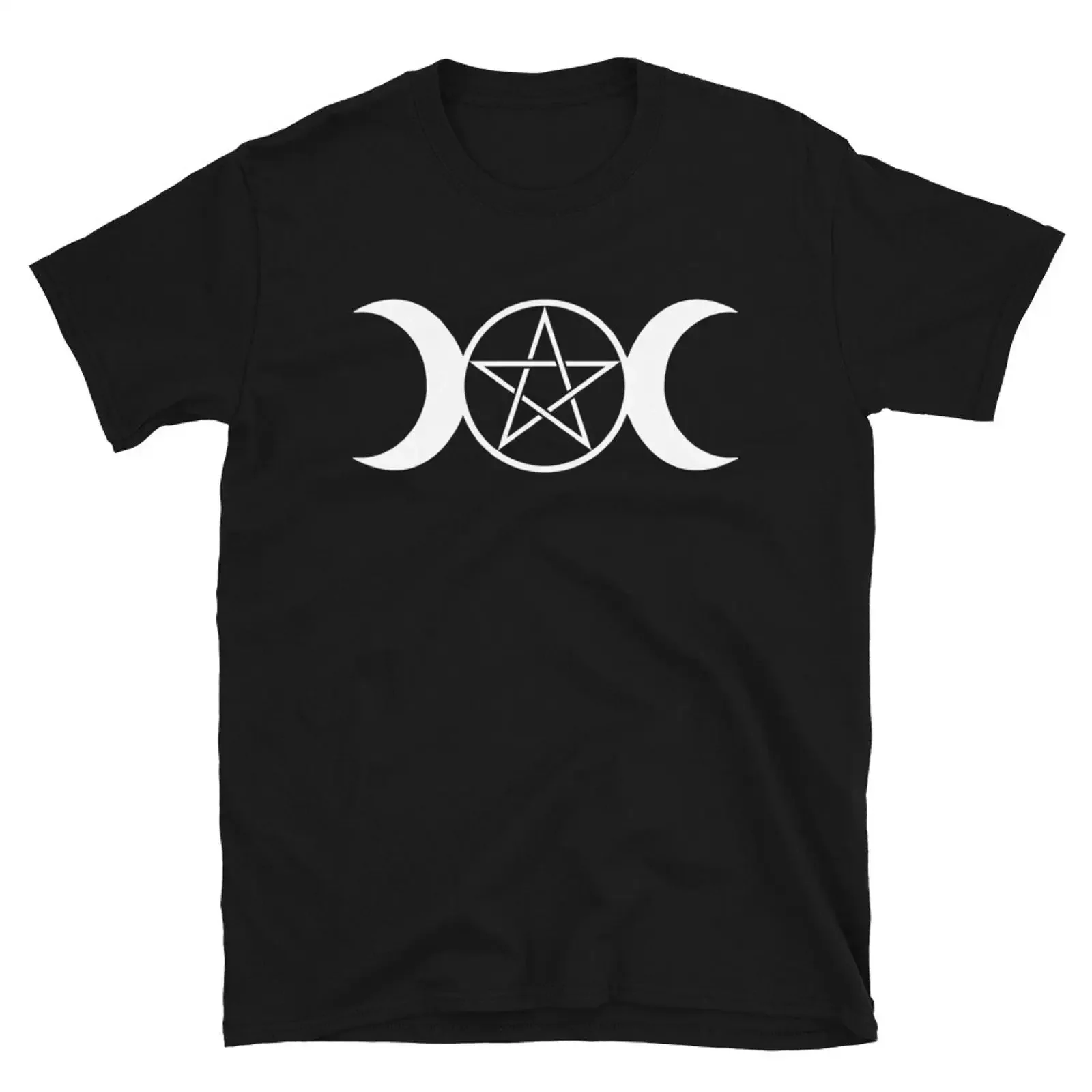 White Triple Moon Goddess Wiccan Pagan Symbol Men's  T Shirt vintage Washed graphic Casual Breathable Stretched Soft