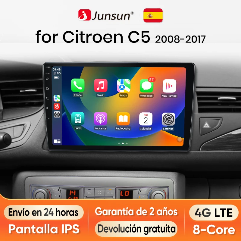 Junsun Android 13 Radio Autoradio For Citroen C5 2008 - 2017 Car Intelligent Systems for Apple Carplay GPS RDS Spain Screen