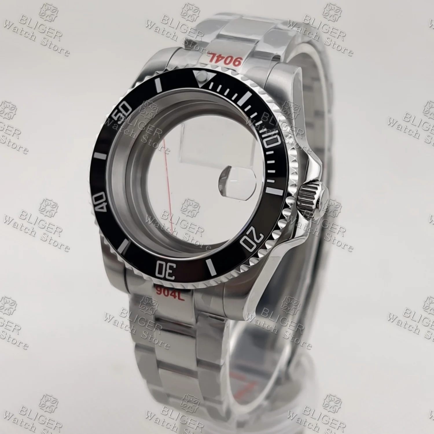 BLIGER 40mm SUB Dive Case Bidirectional Rotating Sapphire Fits NH34 NH35 PT5000 ETA2824/36 DG Miyota Steel Middle Polished Strap
