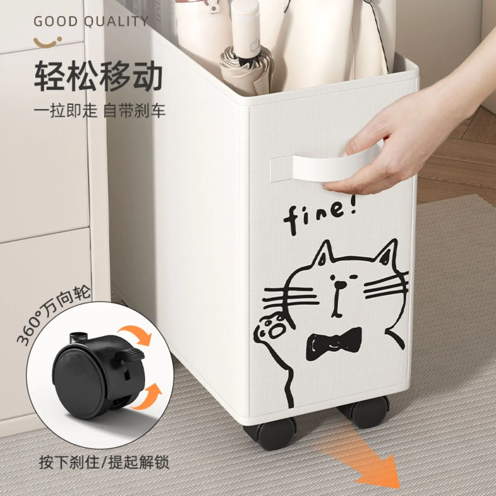 Folding Removable Desk Underneath Storage Rack With Wheel  Oxford Convenient Installation Office Floor Standing Storage Basket 