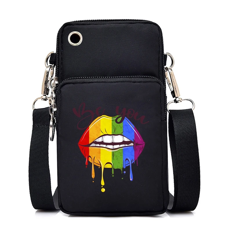 Funny Love Wins Rainbow Print Women Mobile Phone Bag Waterproof Sport Arm Bag LGBT Gay Love Purses and Handbags Shoulder Bag