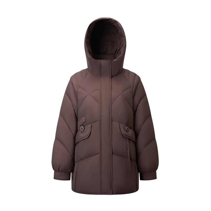 Długa kurtka puchowa damska Chericom, nowość zimy 2025, elegancka, codzienna kurtka z kapturem i stójką, zapinana na zamek, ocieplana odzież wierzchnia do pracy i na co dzień, model Y309162Y