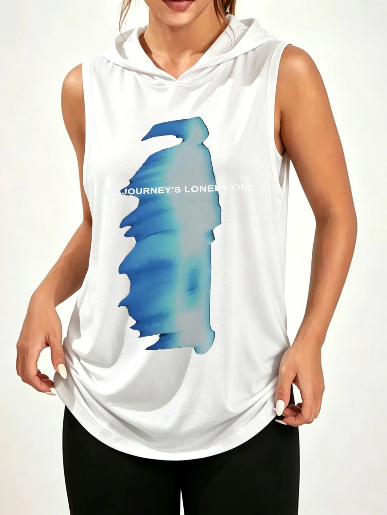 Unisex The Journey's Lonely One Lone Traveler Silhouette Print Sleeveless Hooded Tank Top Trendy Aesthetic Casual Hood Vest