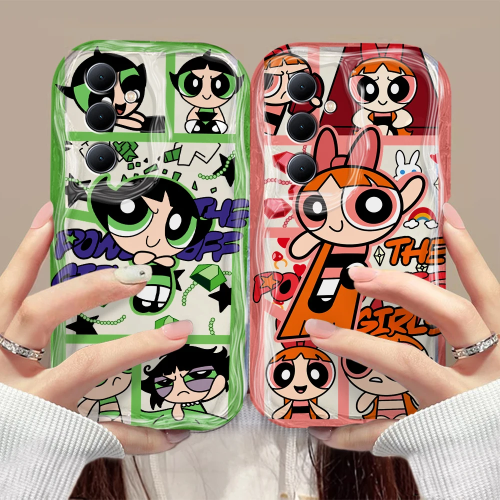 Cute The Powerpuffs Girls 3D Wave Phone Case For OPPO Reno 11 F 8 T 7 Z 6 5 4 Pro F23 F11 F9 4G 5G Soft Silicone Back Cover