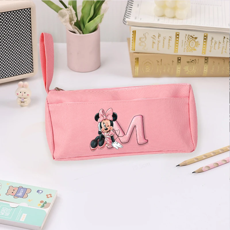 Minnie Mouse lettre A-Z sac à crayons dessin animé Alphabet fille étudiant trousse à crayons mignon petite boîte à stylos enfants école papeterie