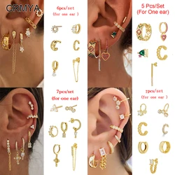 CRMYA Gold color Stud Hoop Clip Dangle Earrings For Women CZ Zircon 2023 Trendy Female Earring Set Fashion Jewelry Wholesale