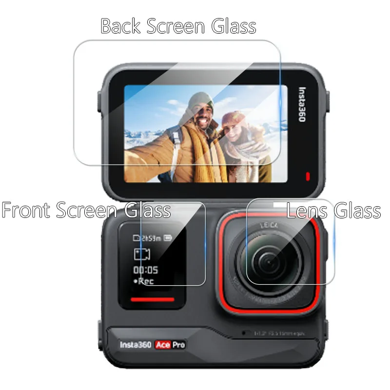 3 in 1 For Insta360 Ace / Pro Black Clear Ultra Slim Camera Lens / LCD Screen 2.5D Tempered Glass Protector Film For Insta 360