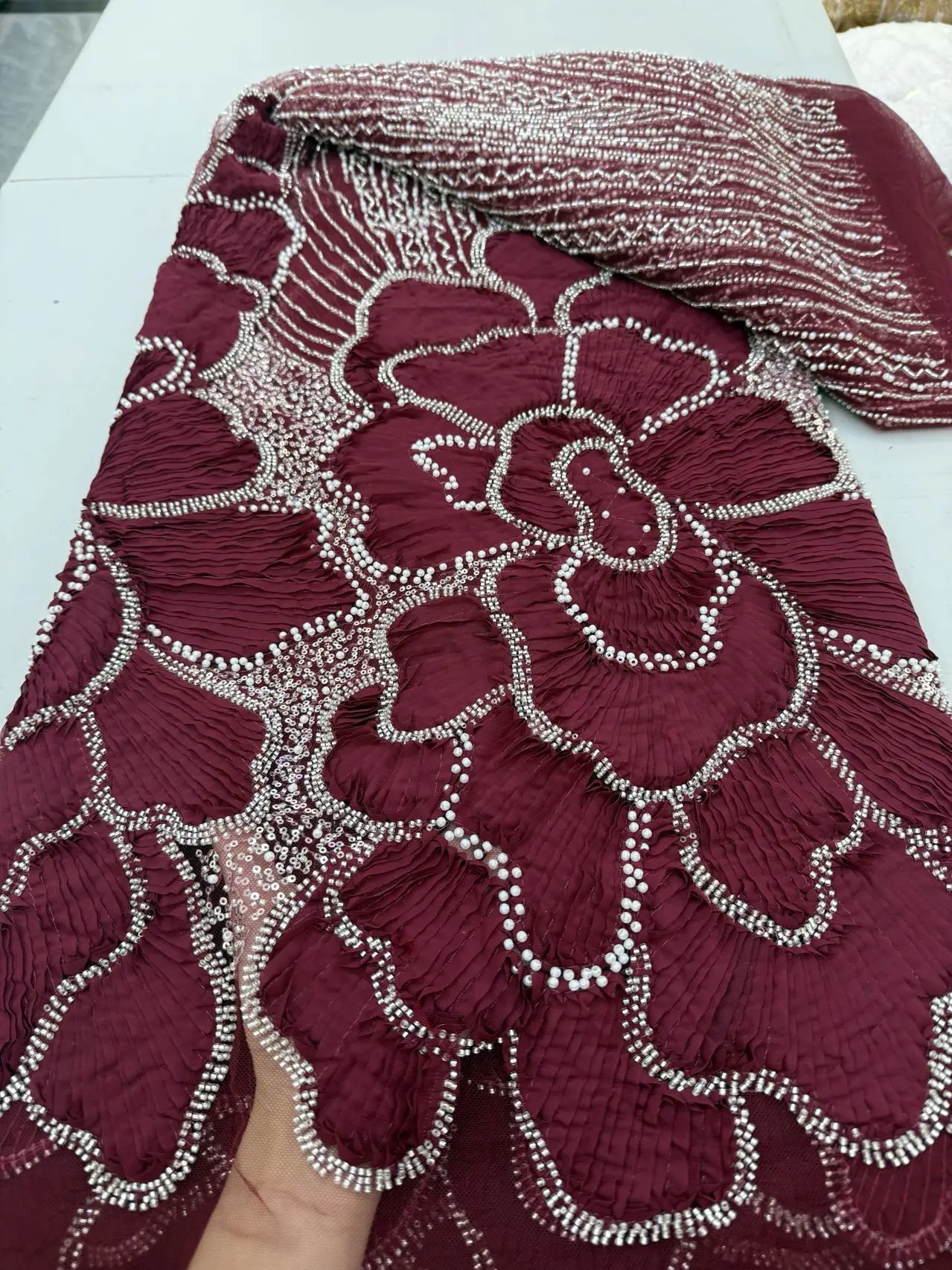

African Nigerian 2025 Latest High Quality With Guipure Embroidery Tulle Sewing Lace Fabric Dresses Sequins 5Yards JY489