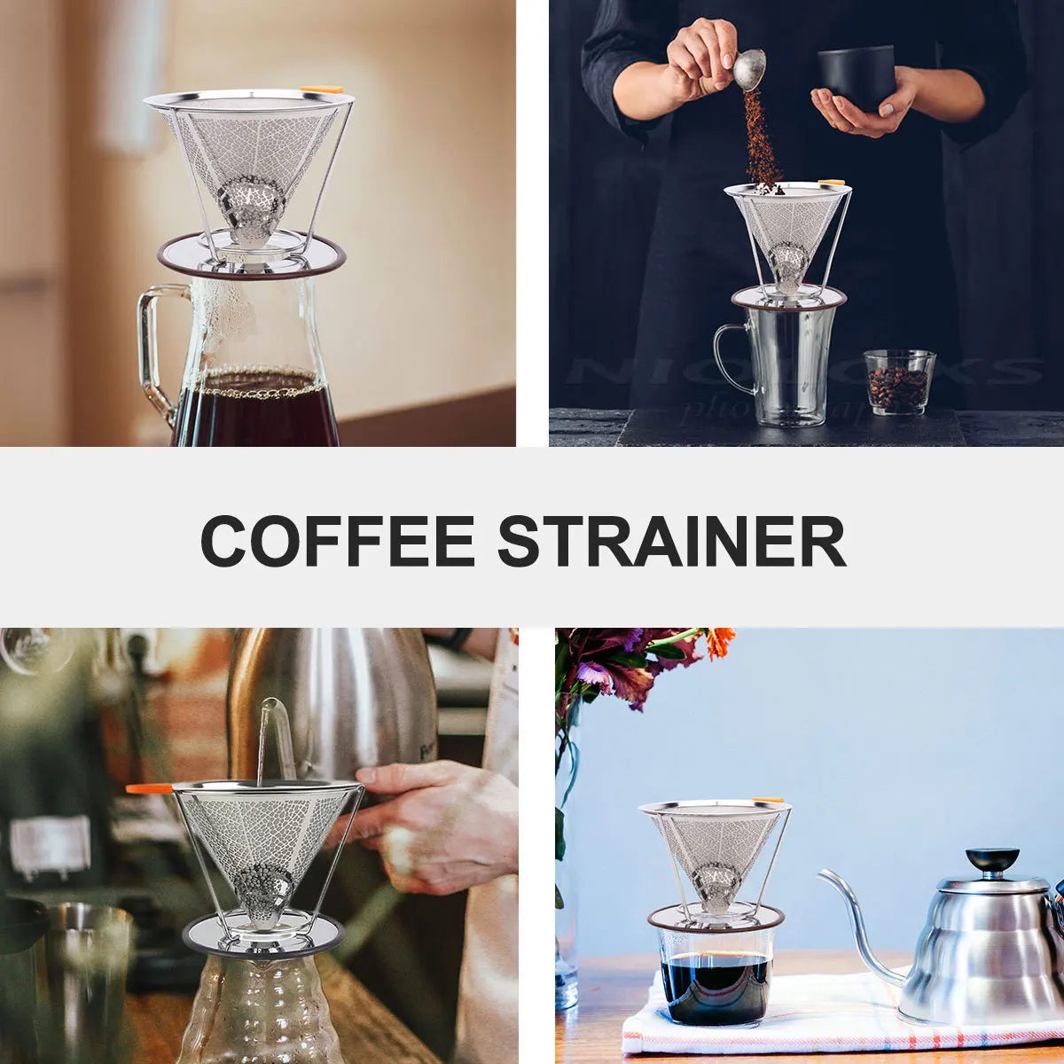 

1Pcs Stainless Steel Coffee Funnel 125ml Double-Layer Filter Durable Kitchen Funnel for Coffee Dripper Stainless Steel Filter