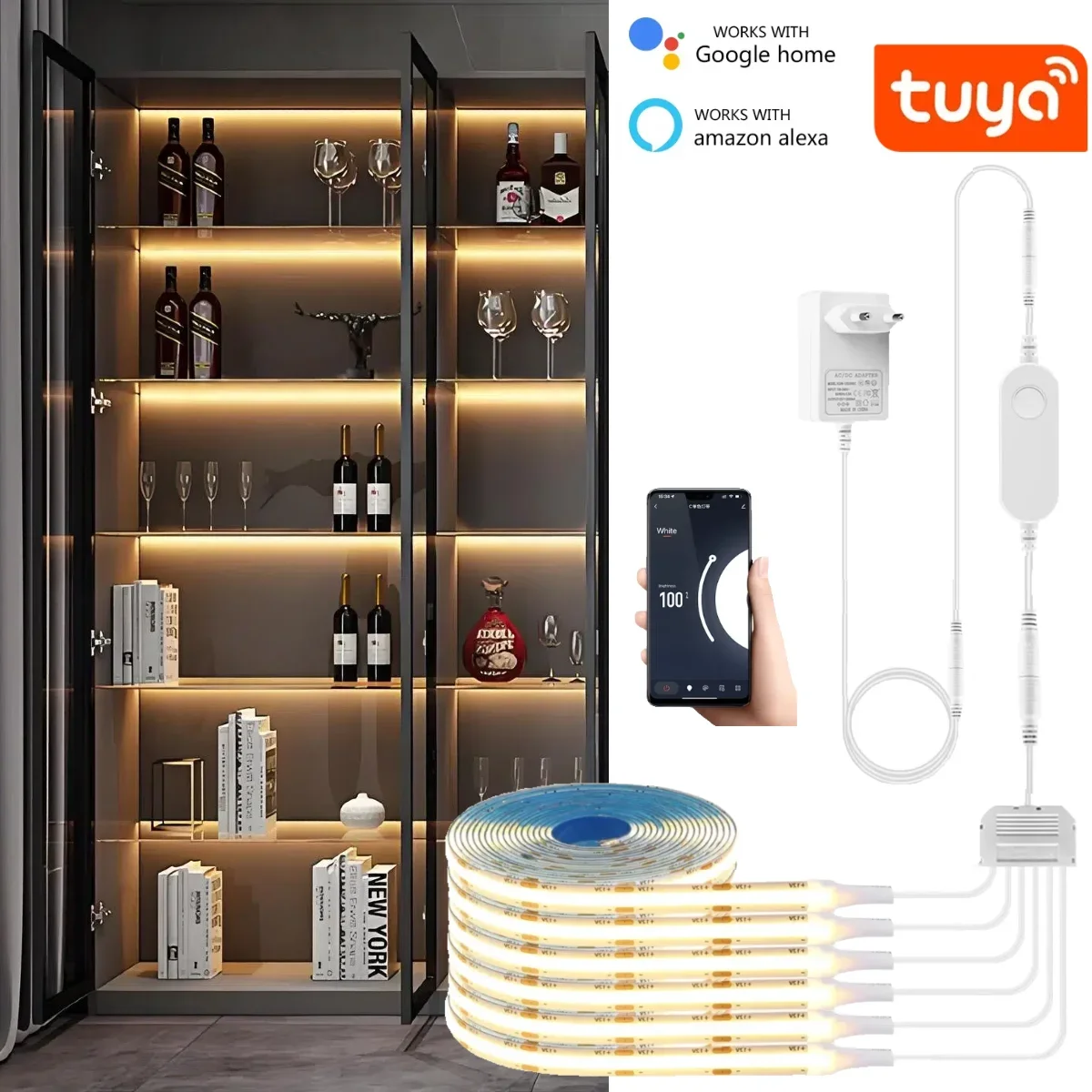 

Smart TUYA COB Светодиодная лента 1-6 шт. Набор группового освещения Поддержка Alexa Echo Plus Google Assistant Приложение Голосовое управление для шкафа
