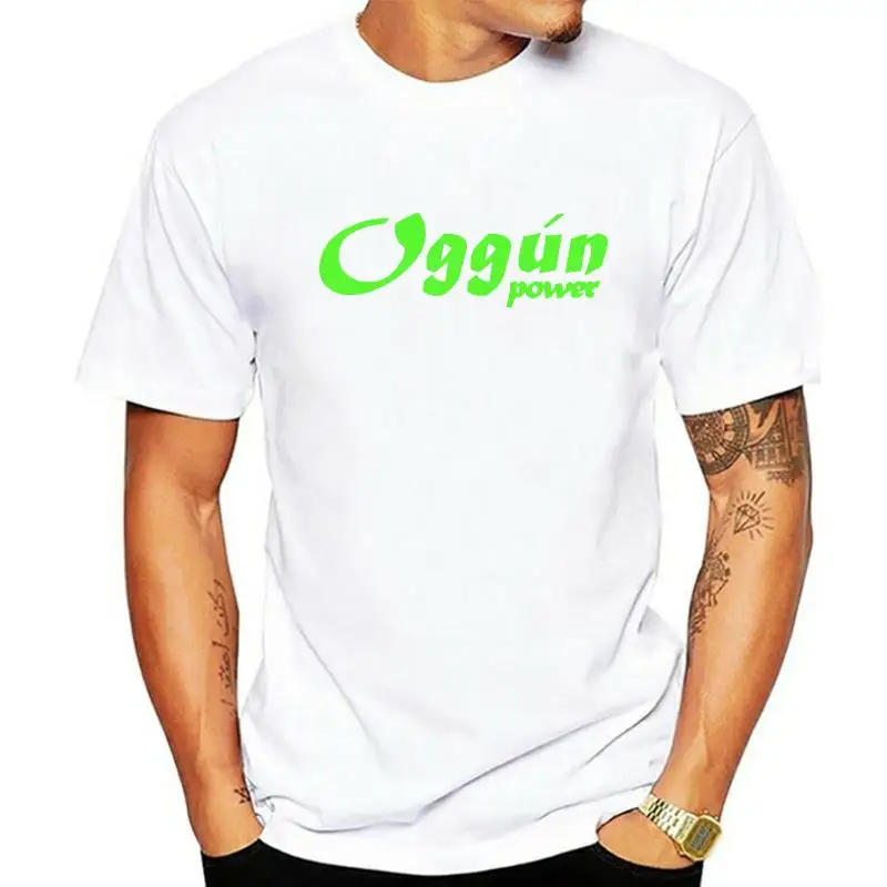 Oggun Power Mens T-Shirt. Green Letters  Santeria  Ifa  Elegua  Chango  Yemaya