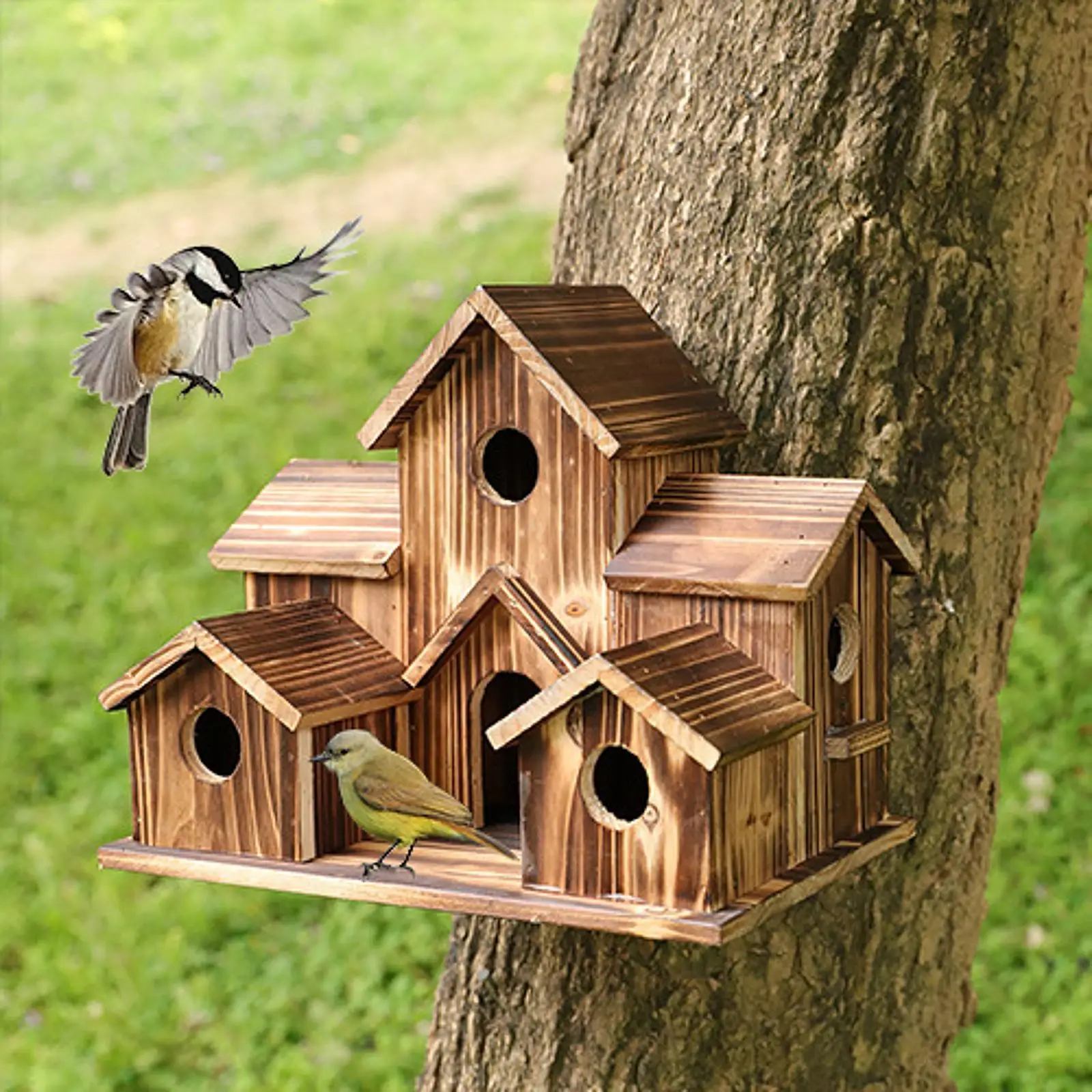 

Wooden Bird House Bird Cage Hanging Bird Feeder Hummingbird Nest for Outdoor Courtyard