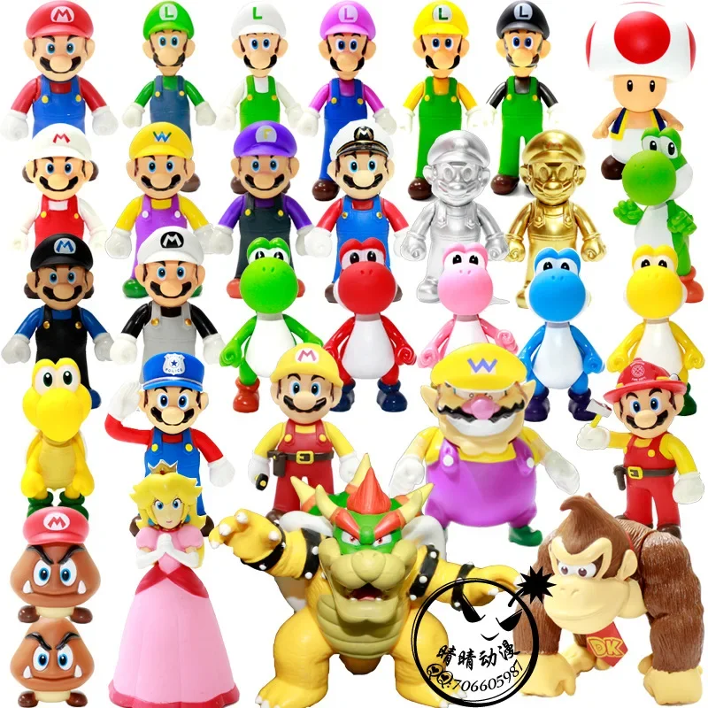 Super Mario Bros. Anime Luigi Bowser Yoshi Toadette Figure PVC Doll Ornament Collection Decoration Children Toys Birthday Gifts