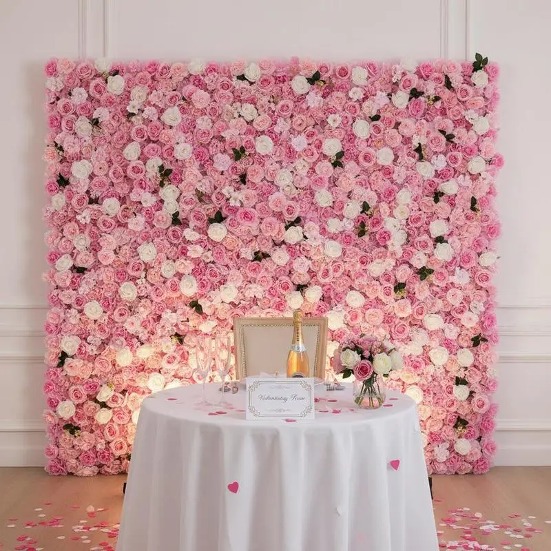 Künstliche Hecke, 12 Stück, 380x380x65 mm, künstliche Pflanzenwand, nahtloses Design und einfache Installation für Hochzeiten, Valentinstag, Zuhause, Babypartys, Hintergrunddekoration, rosa