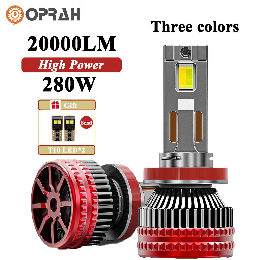 

280W 20000LM Led Headlight Bulbs H1 H4 H7 H11 9005 9006 HB3 HB4 Canbus 3570 CSP Three Color in one High Power 6000K White Yellow