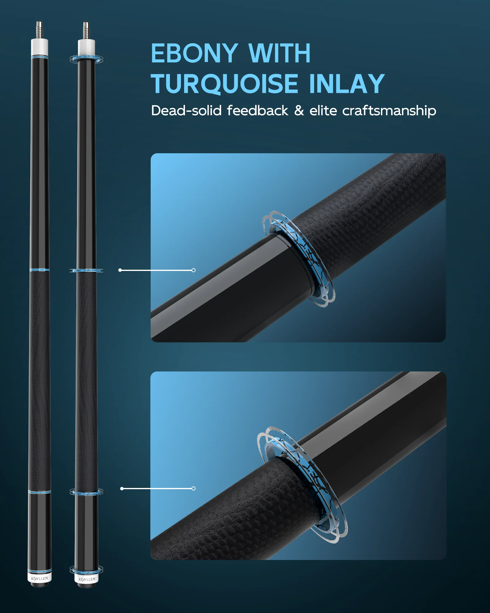 KONLLEN Carbon Fiber Pool Cue Stick PRO Taper Shaft Super Low Deflection Billiard Pool Cue Ebony Hand-Made Inlay Billiard Cues