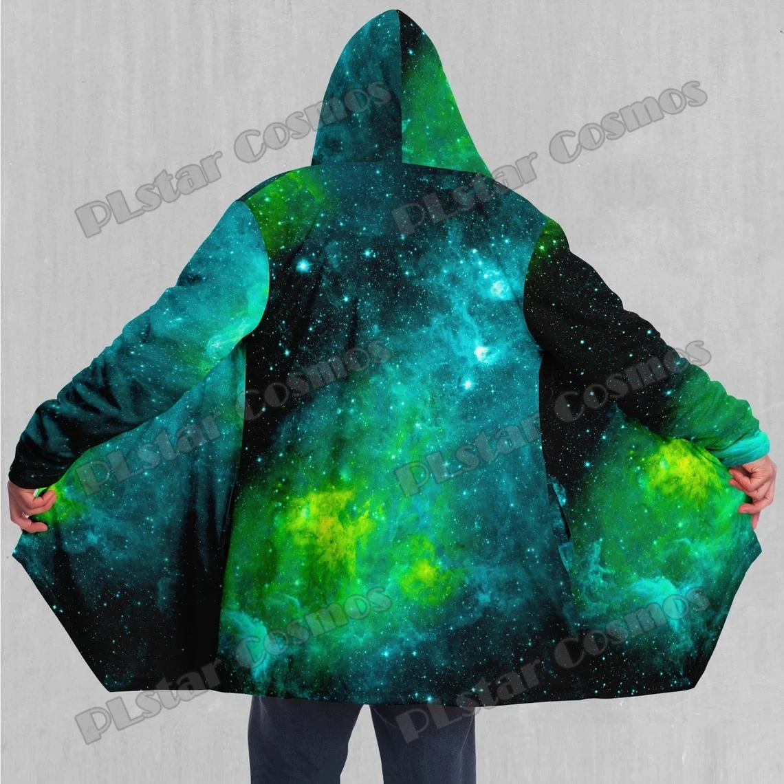 PLstar Cosmos Galaxy Nebula Space Pattern 3D Printed Men's Fleece Hooded Cloak Winter Unisex Casual Thick Warm Cape Coat DP73