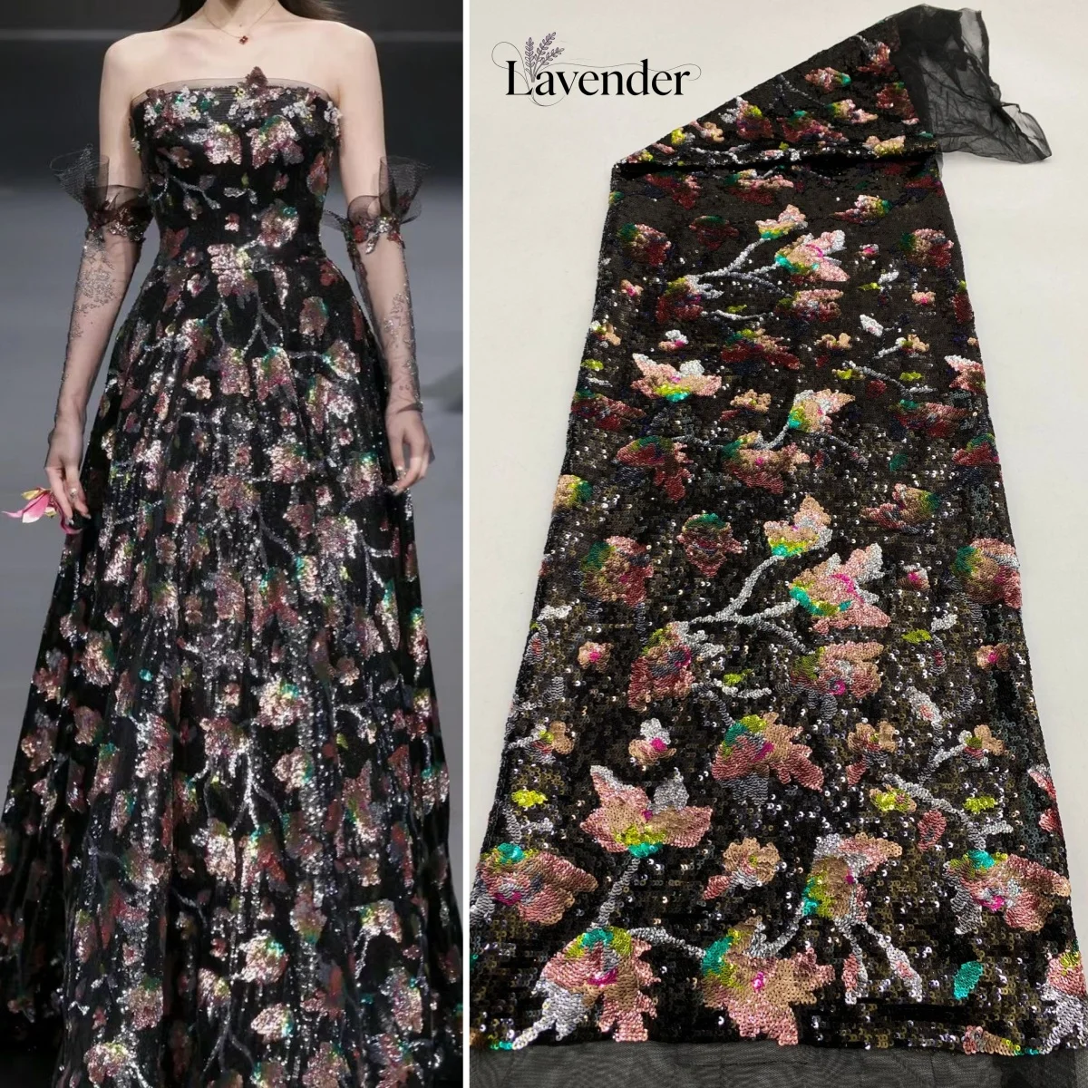 

New Colorful Sequin Embroidery Fabric Luxury Material for Sewing Evening Dresses Qipao Stage Costumes Women Gowns