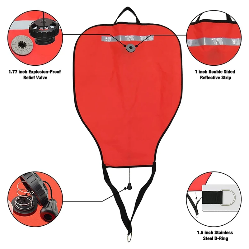 Scuba Diving Nylon Lift Bag,High Visibility Buoyancy Bag With Open Bottom,Salvage Bag Float Buoy(Red)