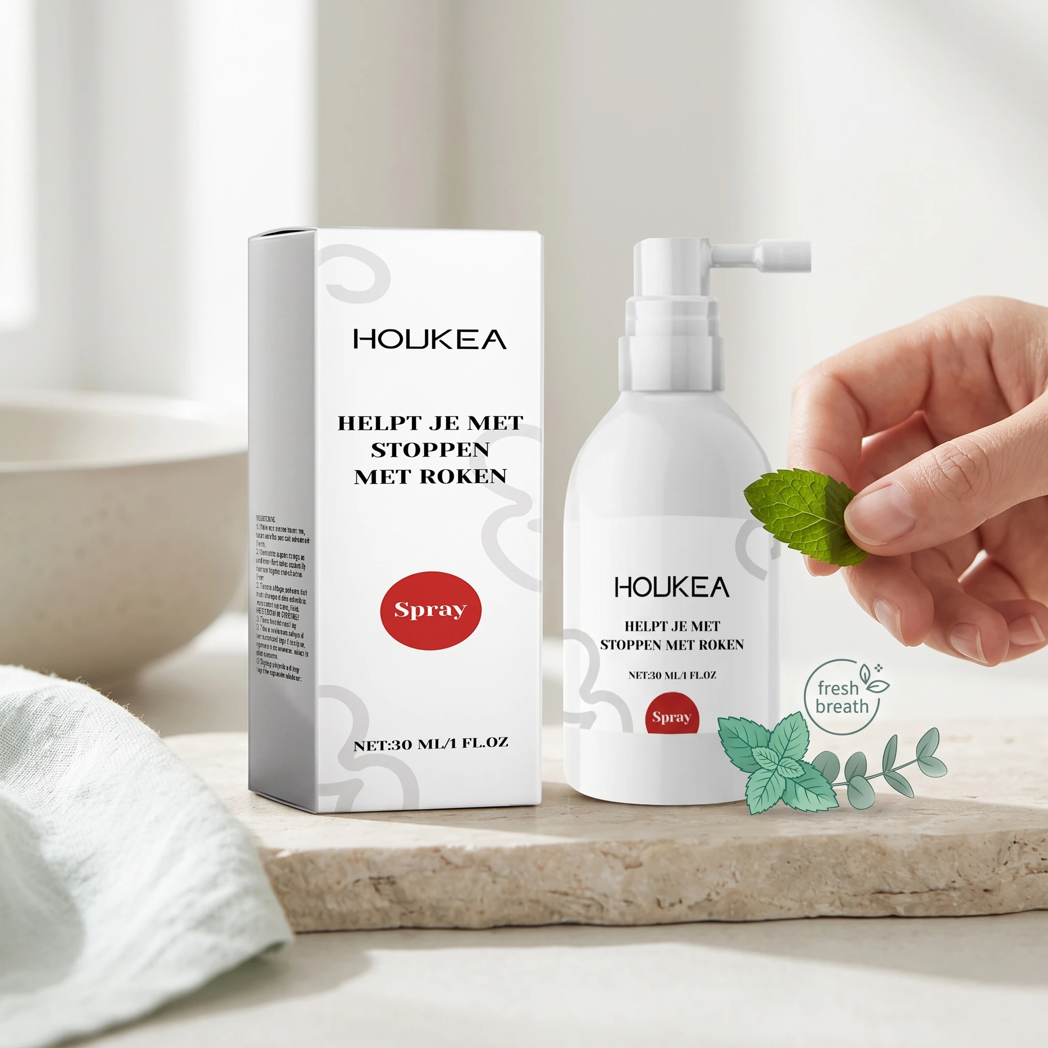 HOUKEA Oral Odor Spray Improve Bad Breath Mouth Hygiene Long Lasting Refreshing Relieve Cigarettes Craving Oral Care Liquid 30ml