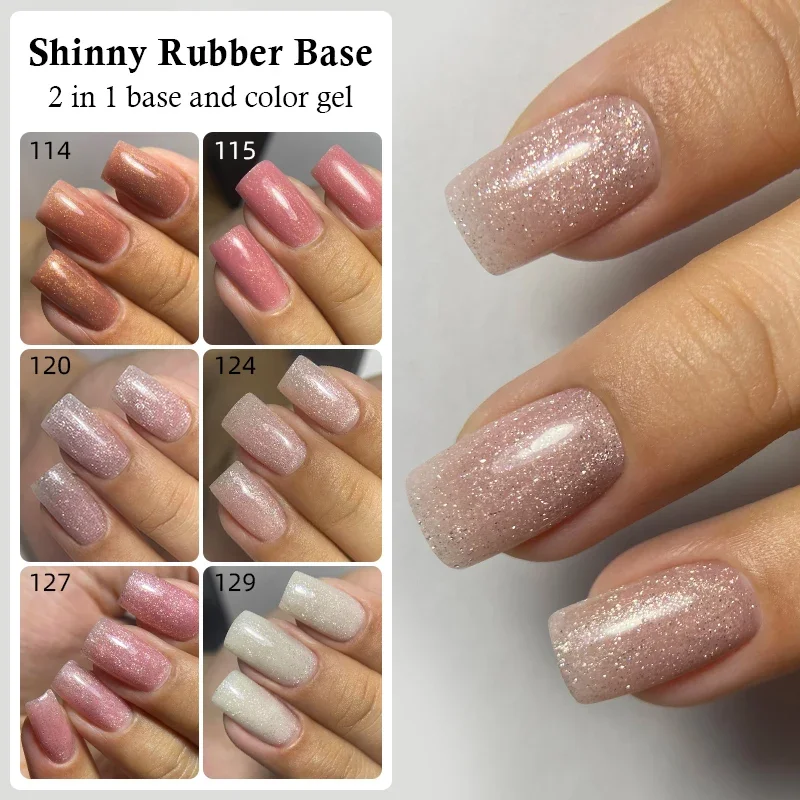 MSHARE Shimmer Rubber Base Gel Sparkling Nails Gel Polish Camouflage Self Level Nail Base Coat Pink Soak Off UV Varnish 10ml