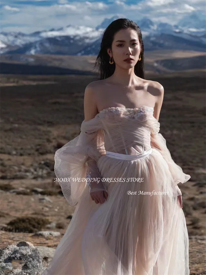 MODX Elegant Puff Long Sleeves Wedding Dresses Sweetheart Soft Tulle Floor-Length Bridal Gowns Boho Robe de mariage Vestidos