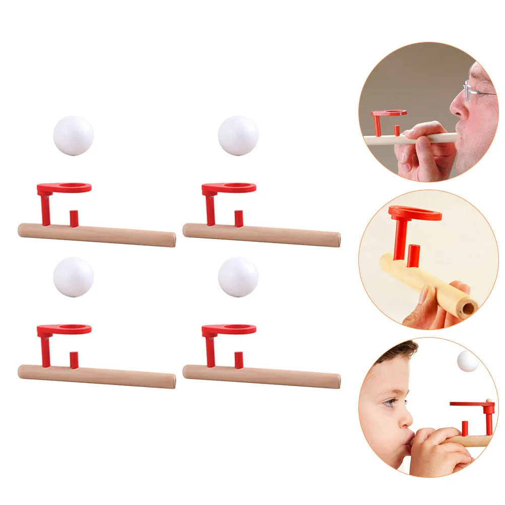 4 zestawy Drewniane dmuchawce do kulek 4 zestawy Zabawki dmuchane Małe pływające rurki Puzzle Balans Zabawka dla dorosłych Gra