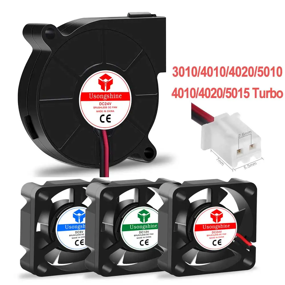 5V/12V/24V Cooling Turbo Fan Brushless 3D Printer Fan 2Pin For Extruder DC Cooler Blower Plastic Fan 3010/4010/4020/5010/5015