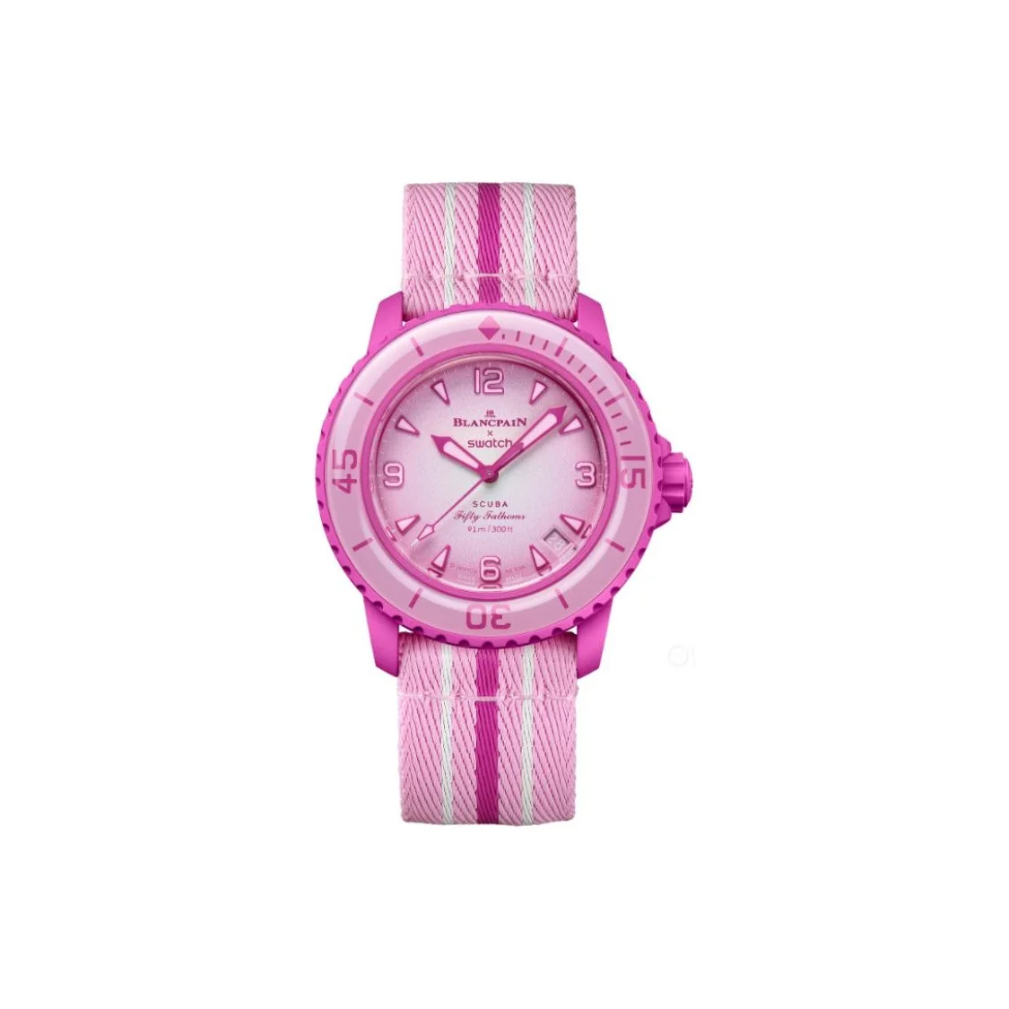 SWATCH Automatic Mechanical Movement 50m Waterproof Men's Watches Watch 42.3mm Pink Watch Dial Fishnet Strap SO35P400