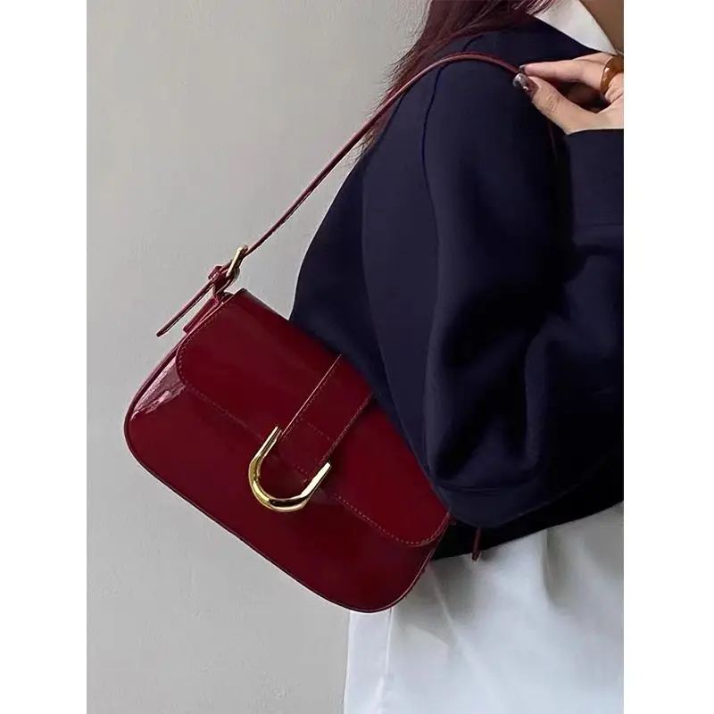 JIAERDI Vintage Red Handbag Women Autumn High Street Elegance Pu Leather Shoulder Bag Purse Female Retro Solid Underarm Bags