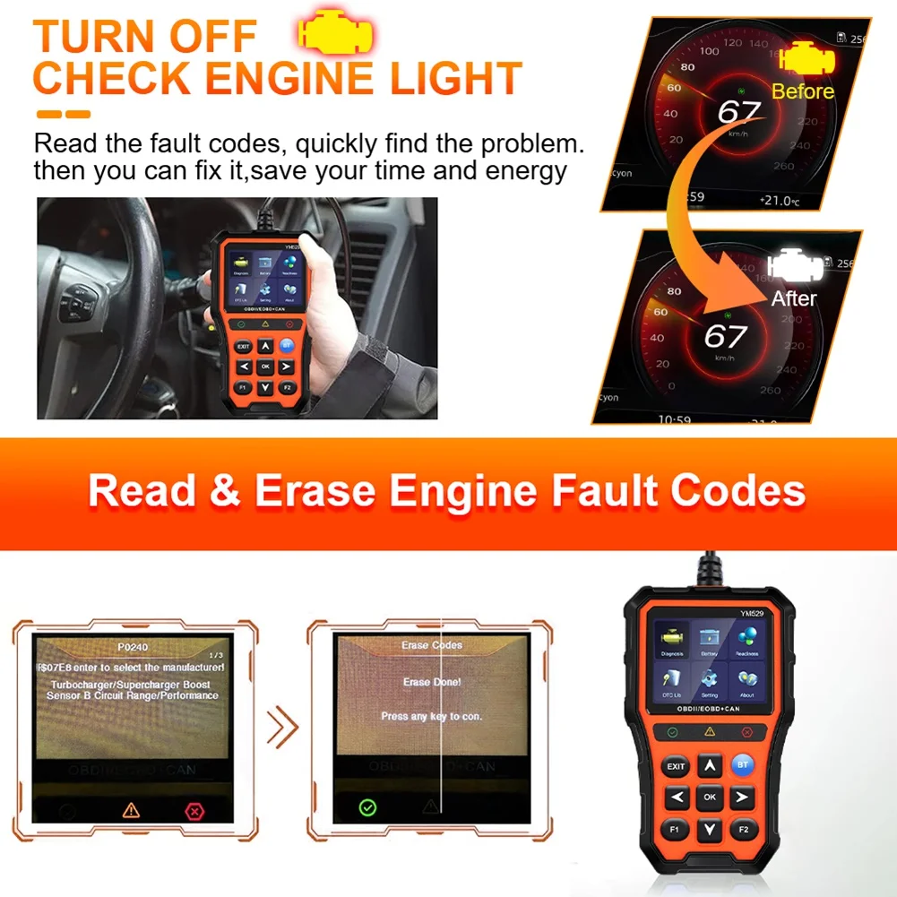 Superior-OBD2 Automotive diagnostische scanner Motocodelezer Levensduur van de batterij Controleer tester Autodiagnostisch hulpmiddel Evaluatiefunctie