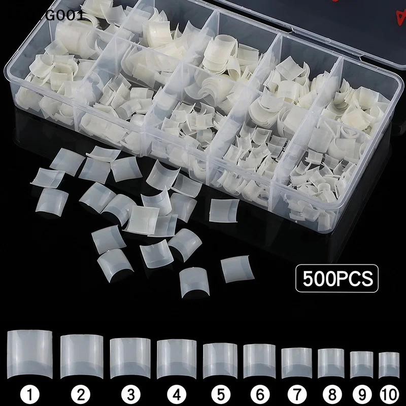 

500 шт. прозрачных натуральных акриловых накладных ногтей для маникюра в салоне, искусственные ногти для пальцев ног