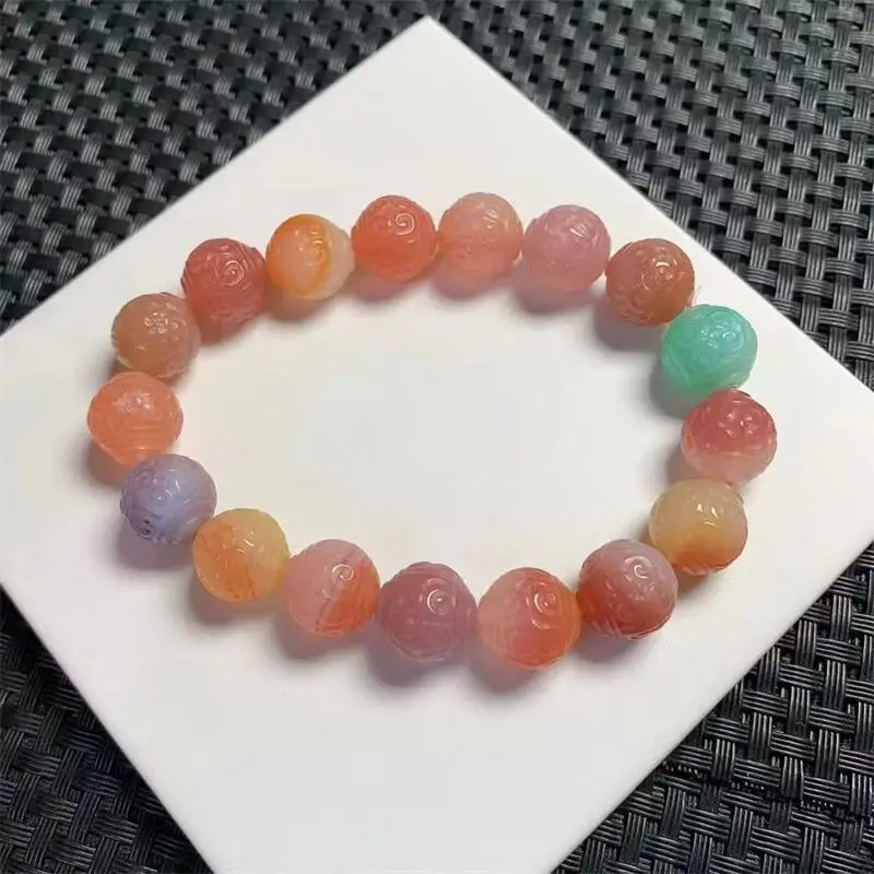 

11MM Natural Yanyuan Agate Mosaic Bead Bracelet Women Energy Bead Reiki Healing fengshui Bangle Jewelry Holiday Gift 1pcs