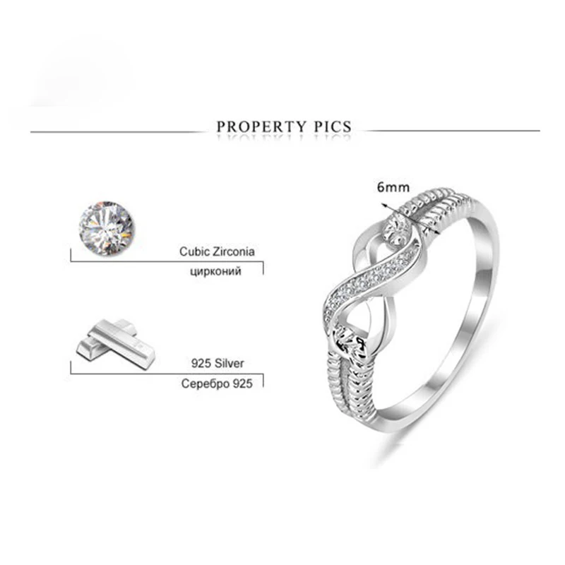 Lucky Letters 8 Shaped Rings For Women Real 925 Sterling Silver Color AAA Cubic Zirconia Eternity Jewelry Kobiecy prezent ślubny — zdjęcie 6