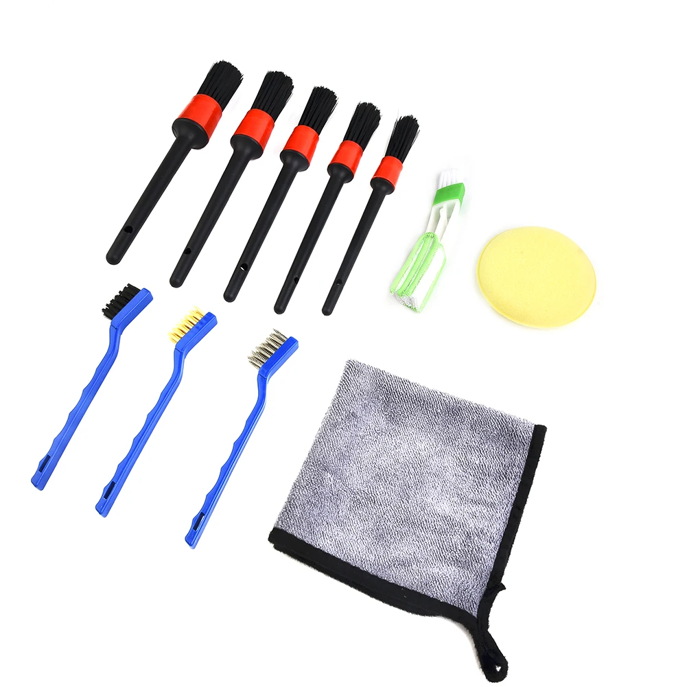 11Pcs Car Detailing Brush Kit Boar Hair Auto Interior Wheel Gap Cleaning Tool 20/22.5/23/23/23cm Car Cleaning Brushes