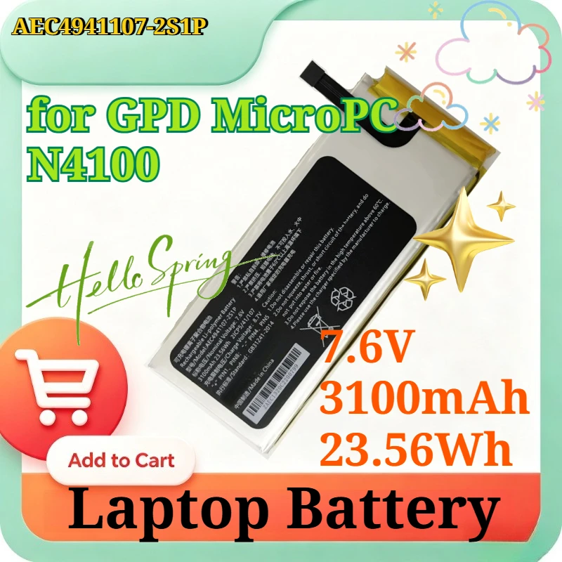 AEC4941107-2S1P AES4841105-2S1P 7.6V 3100mAh 23.56Wh Replacement Li-Polymer Battery for GPD MicroPC N4100 Handheld Pocket Laptop