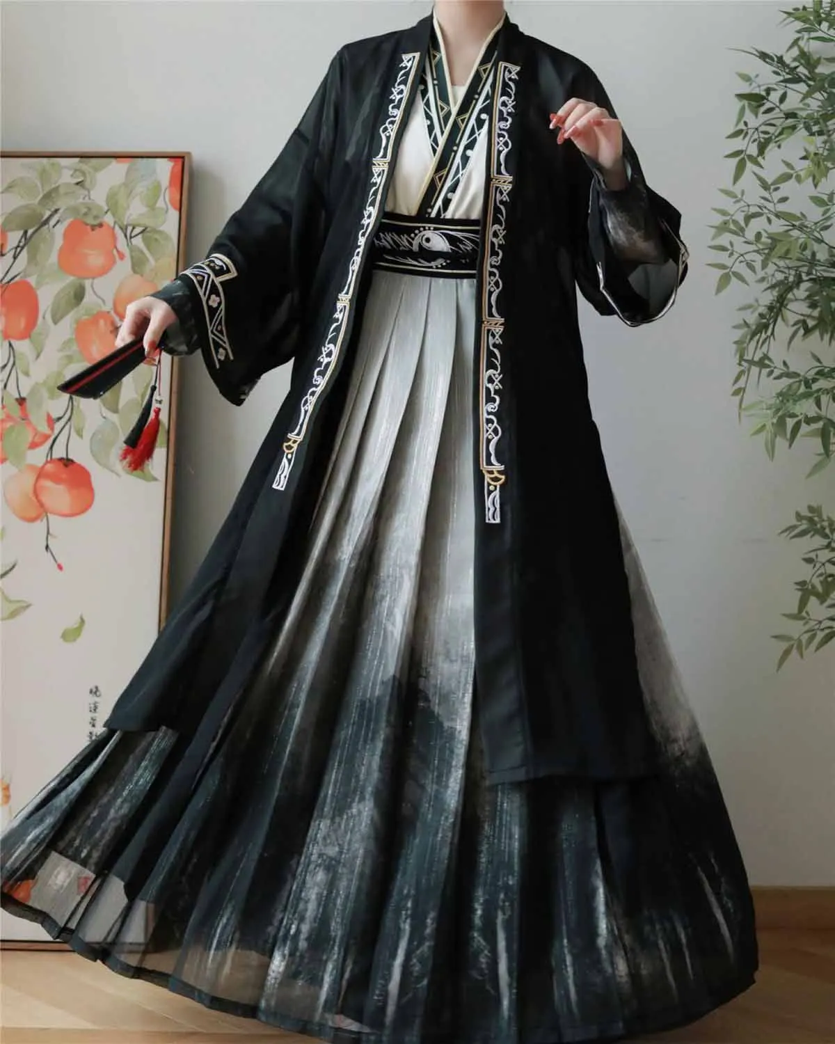 Chinese Hanfu Women Traditional Embroidery Printing Gradient Black Hanfu Cosplay Costume Men Plus Size