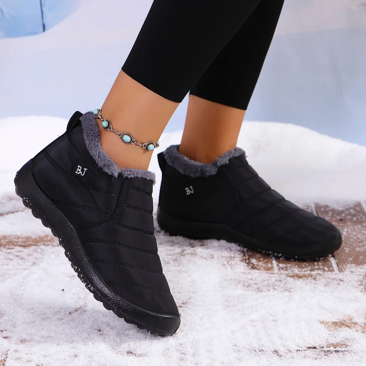 Women Fringed Slip On Ankle Booties, Trendy Comfort Winter Short Boots, Fashion Cold Resistant Footwear Perfect