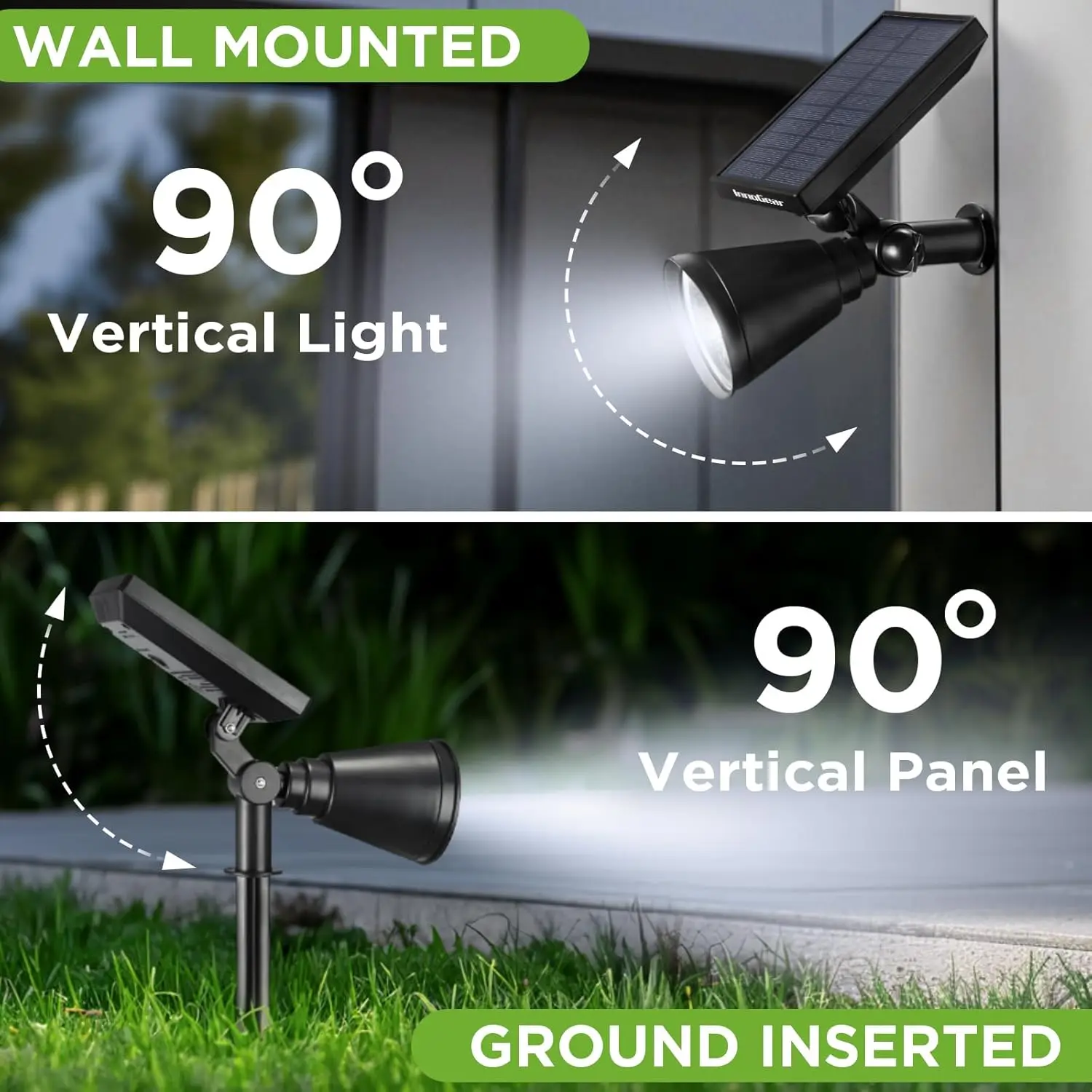 Solar Spot Lights Outdoor, Waterproof Landscape Lighting with Adjustable Panel & Dual Modes for Flagpole Pathway Statue