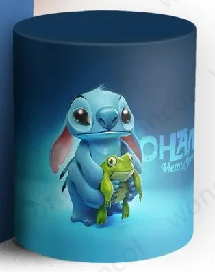 Stitch Round Backdrop Child Birthday Baby Shower Background Disney Lilo & Stitch Round Cylinder Cover Decorations Photocall Prop