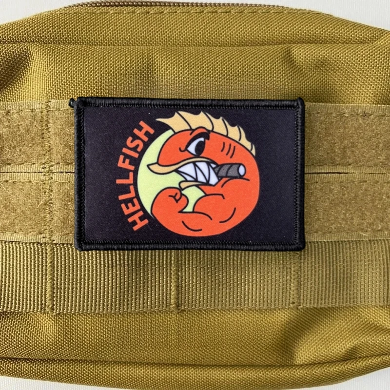 Fighting Hellfish Tactical Patches Fish Morale Badge Outdoor Backpack Hook and Loop Sticker