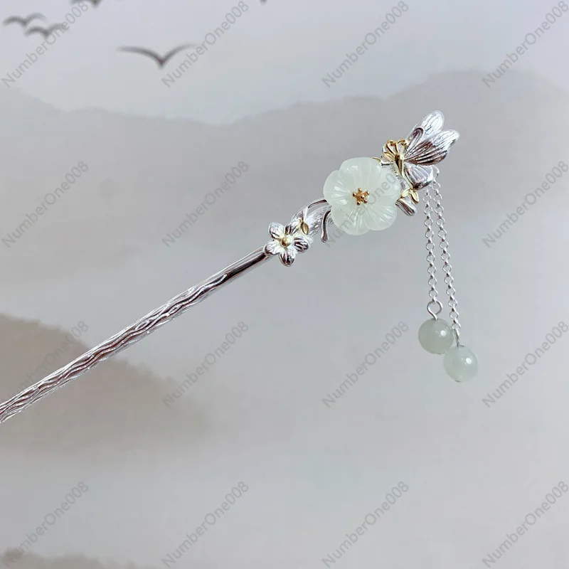 

925 Sterling Silver National Style Atmospheric Chinese Classical Plum Blossom Fringed Hairpin