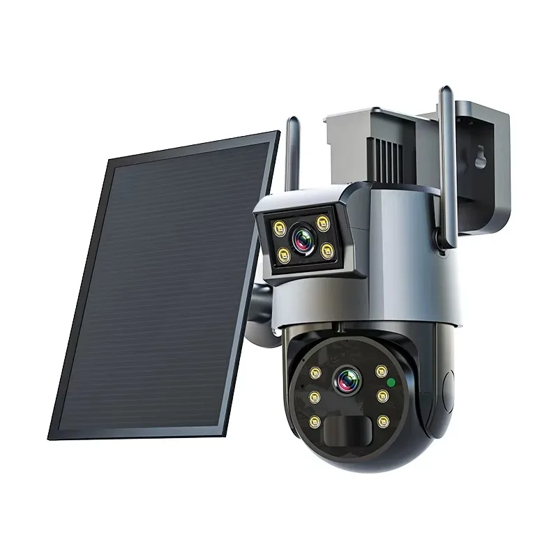 

Newest Human Detect Double Screen Viewing Dual Lens Outdoor Waterproof 4G GSM Network PTZ HD Solar Camera CCTV Security System